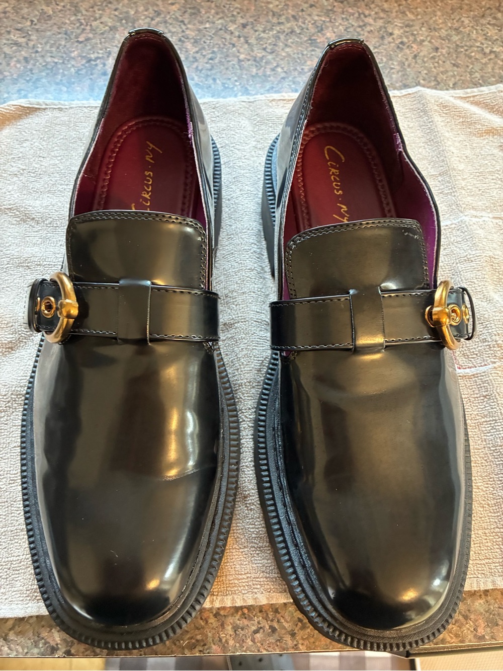 Circus by Sam Edelman Men's Black Patent Loafers with Gold Buckle